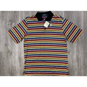Bugatchi Uomo Polo Shirt Mens Medium Striped Black Egyptian Cotton NEW